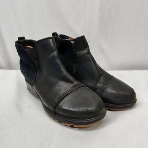 Sorel Women's 7.5 Evie Pull-On Bootie Waterproof Black Suede Leather Wedge Ankle